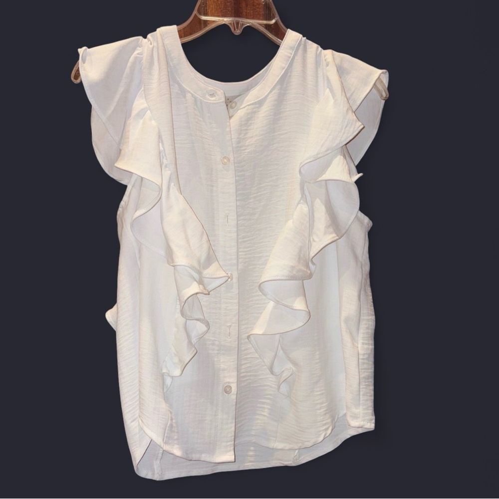 “A New Day” White Ruffled Women’s Top